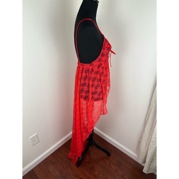 VINTAGE Frederick's of Hollywood Hi-Low Lipstick Red Sheer Nightgown - Picture 6 of 6